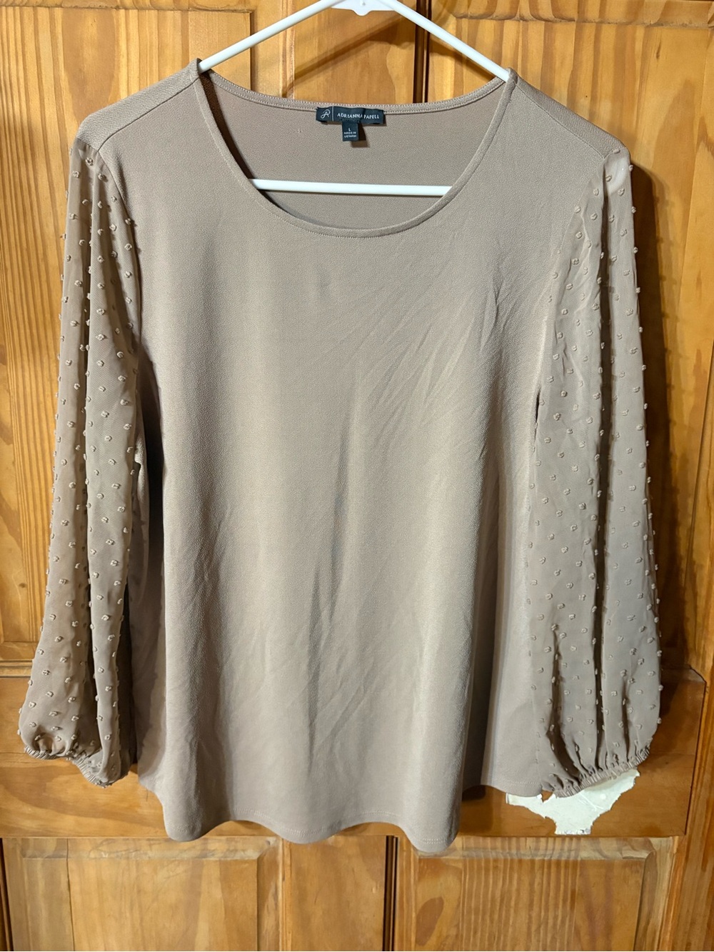 Adrianna Papell Taupe Balloon Sleeve Blouse